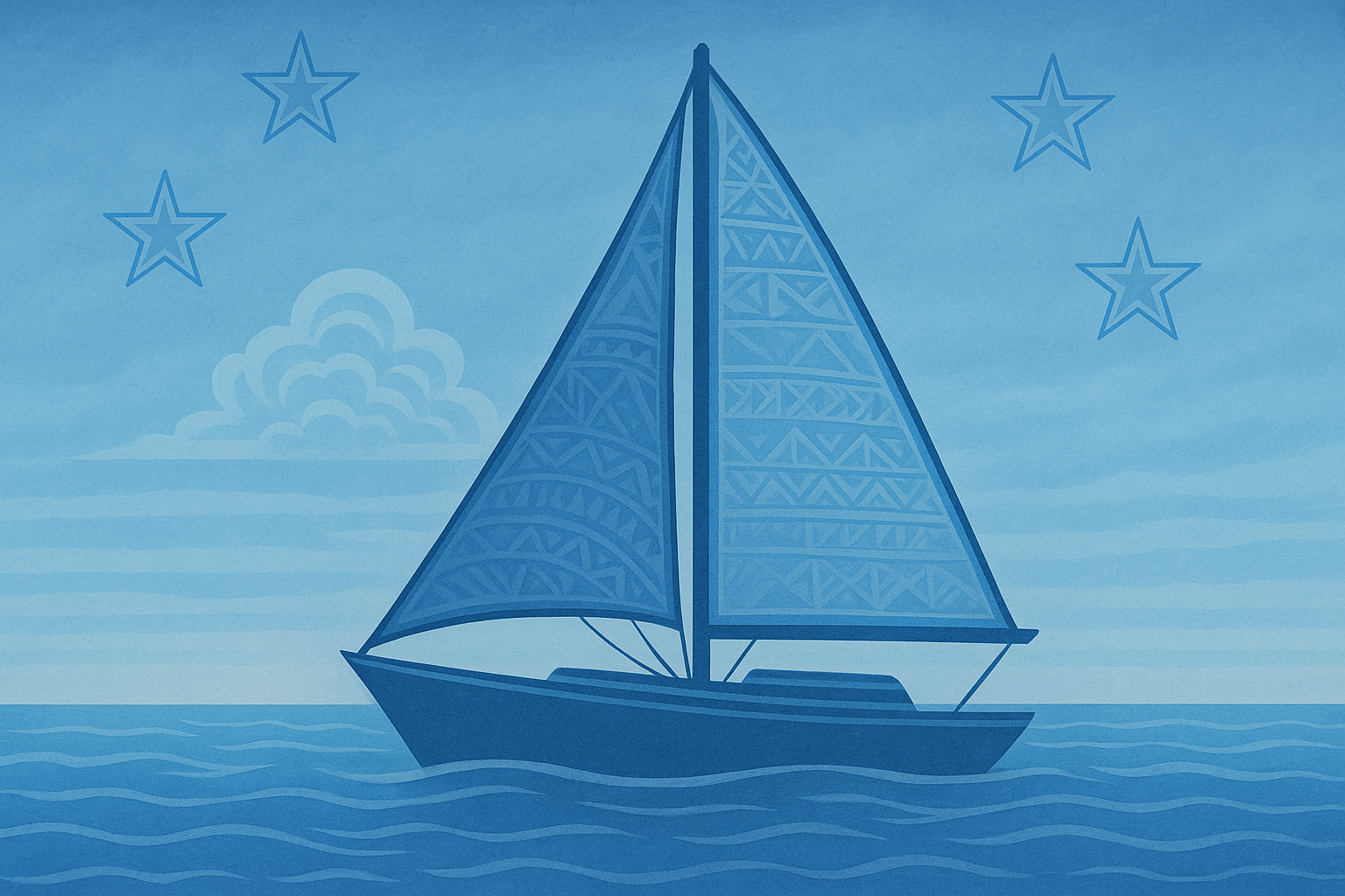 Ship on calm Pasifika waters